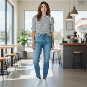 Democracy Navy and White Striped Blouse